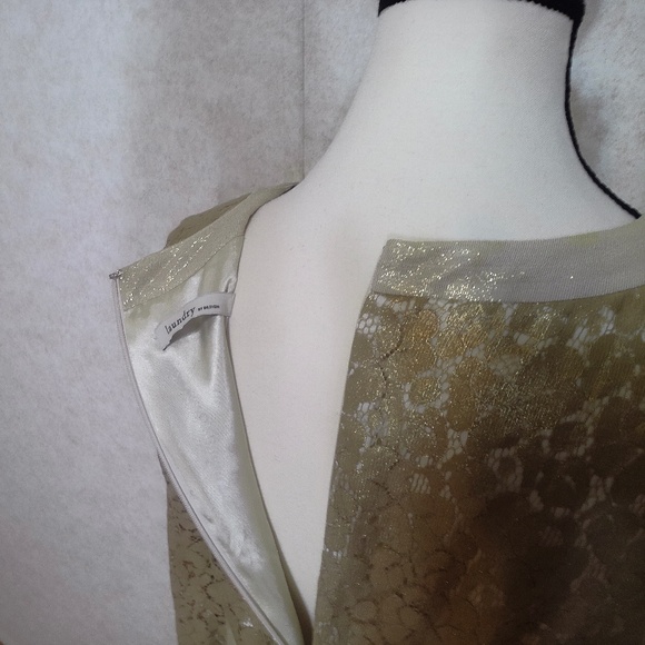 NWOT Laundry Gold Lame Lace Cream Lining Zip Closure Cotton/Nylon Midi Dress Sz8 - Picture 8 of 11